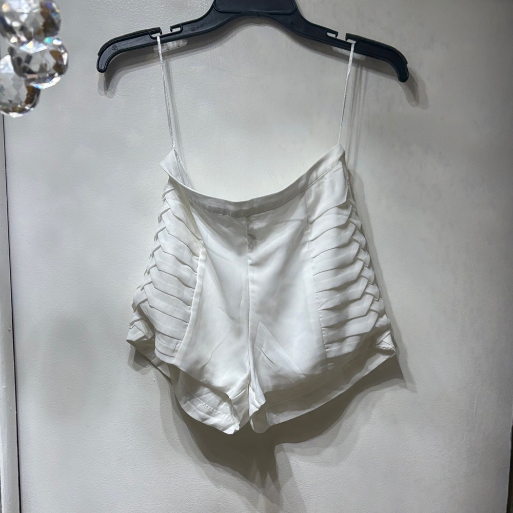 White Women's Athletic Shorts with Pleated Side Panels